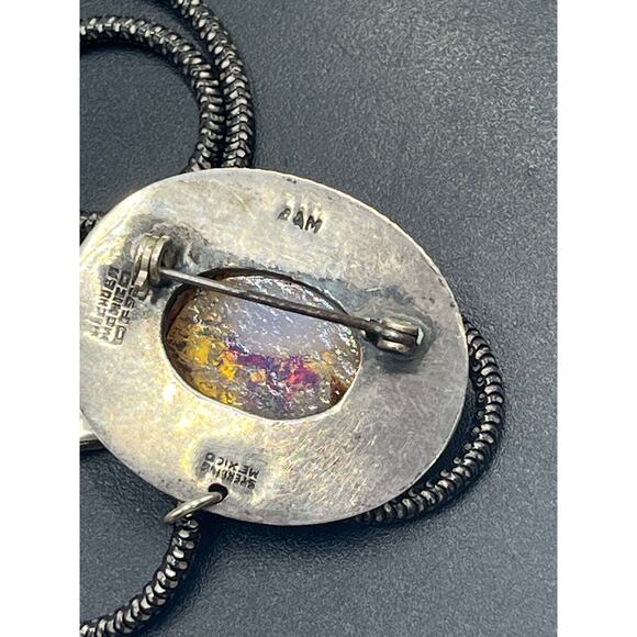 Sterling Silver Vintage Fire Opal Pendant Brooch Necklace Hecho En Mexico 22g - Picture 15 of 15